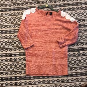 New Directions Marled Pink Sweater with Lace Shoulder Detail Size S